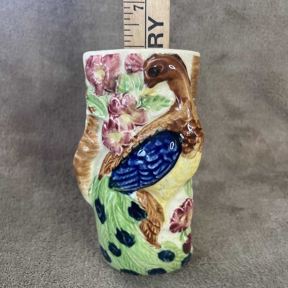 Vintage Ceramic Peacock Wall Pocket Vase 6" Made‎ in Japan Early MCM - Picture 2 of 6